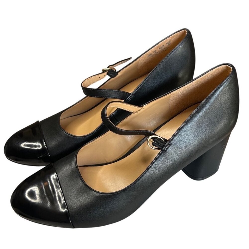 Naturalizer Loveable Block Heel Patent Accented Toe Highlighting Soft Black Leat - Picture 10 of 13